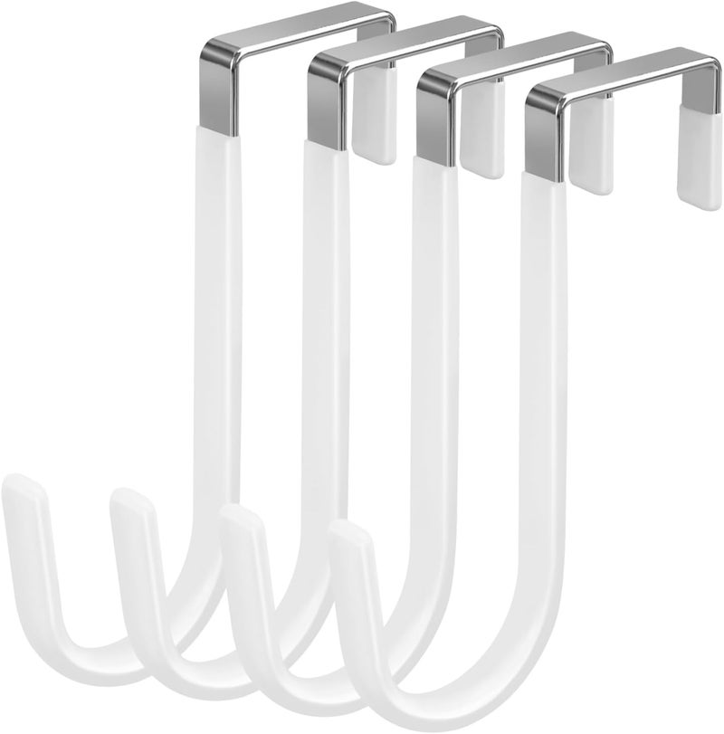 DkOvn 4 Pack Over The Door Hooks, Fits Doors Less Than 1.4in Thick, White Rubber Surface Prevent Scratch Door Hanger Hooks for Bathroom, Living Room, Kitchen, Hanging Clothes, Towels, Bags - Image 1